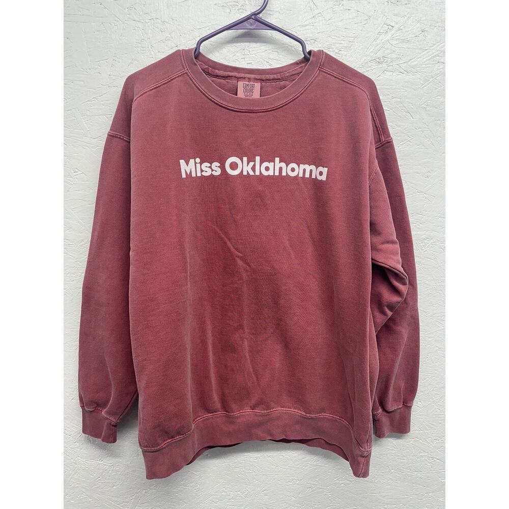 Miss Oklahoma Comfort Colors Sweatshirt Womens Size L Pink Cotton Unique